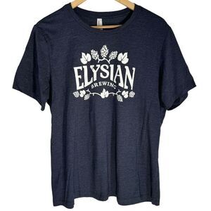 Elysian Brewing Navy‎ Blue Shirt Short Sleeve Women’s XL Cotton Graphic Top